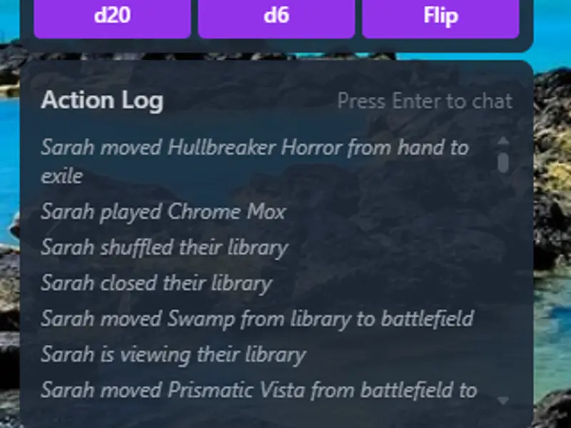 Full action log showing all game events