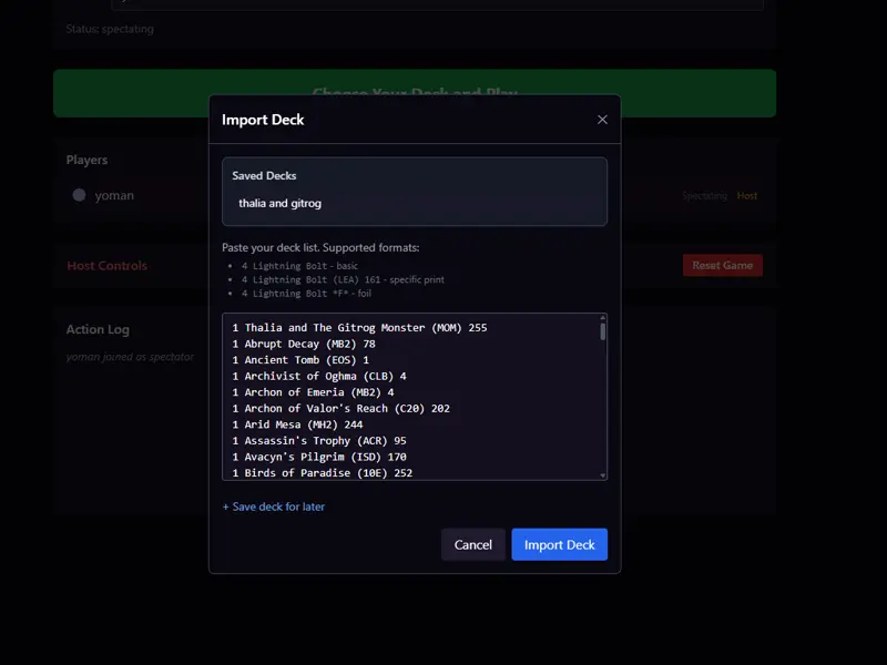 Import decklists from Moxfield or Archidekt