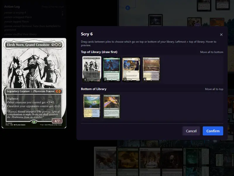 Scry and surveil modal for rearranging top cards